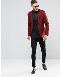 Asos Brand Skinny Blazer In Red With Peak Lapel