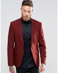 Asos Brand Skinny Blazer In Red With Peak Lapel
