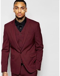 Asos Brand Skinny Suit Jacket In Burgundy