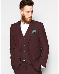 Asos Brand Slim Fit Suit Jacket In Burgundy Pindot