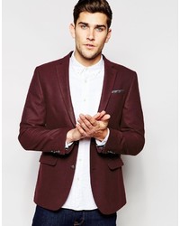 Asos Brand Slim Suit Jacket In Burgundy