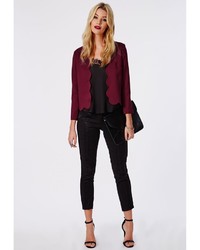 Missguided Laurie Scallop Cropped Blazer Oxblood