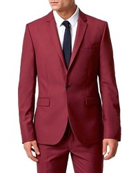 Topman Skinny Fit Burgundy Suit Jacket