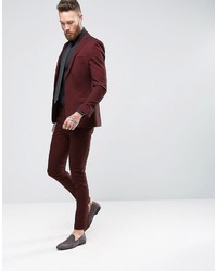 Asos Super Skinny Suit Jacket In Burgundy Twist
