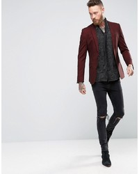 Asos Super Skinny Suit Jacket In Burgundy Twist