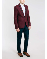 Topman Burgundy Flannel Skinny Fit Blazer