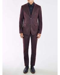 Topman Burgundy Wool Blend Flannel Skinny Fit Suit Jacket