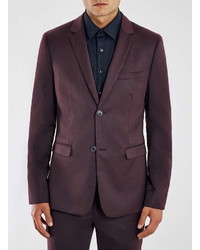 Topman Burgundy Wool Blend Flannel Skinny Fit Suit Jacket