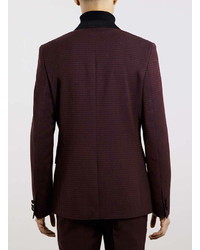 Topman Premium Burgundy Textured Ultra Skinny Fit Tuxedo Jacket