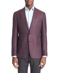 Armani Collezioni Trim Fit Wool Silk Linen Blazer Size 56r Eu Burgundy