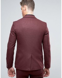 Asos Wedding Skinny Suit Jacket In Burgundy Micro Texture