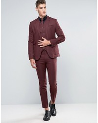 Asos Wedding Skinny Suit Jacket In Burgundy Micro Texture