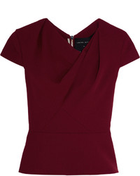 Roland Mouret Hato Gathered Wool Crepe Top Burgundy