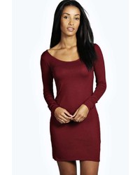 Buy Sinsay women textured long sleeve bodycon dress maroon combo