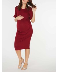 Maternity Burgundy Frill Sleeve Bodycon Dress