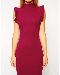 Asos Midi Bodycon Dress With High Neck And Frill Sleeve
