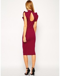 Asos Midi Bodycon Dress With High Neck And Frill Sleeve
