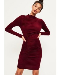 Missguided Burgundy Ruched Detail Bodycon Dress