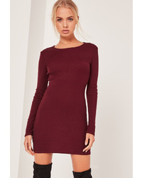Missguided Long Sleeve Bodycon Mini Dress Burgundy