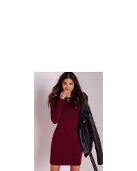 Missguided Long Sleeve Jersey Bodycon Dress Burgundy