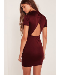 Missguided Open Back High Neck Bodycon Dress Burgundy