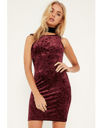 Missguided Red Crushed Velvet Low Back Bodycon Dress