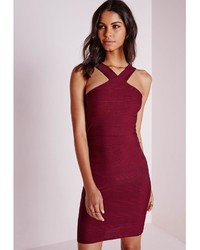 Missguided Ribbed Bodycon Dress Burgundy
