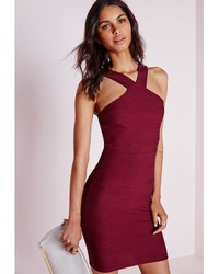 Missguided Ribbed Bodycon Dress Burgundy