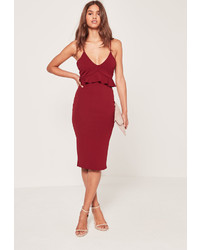 Missguided Strappy Frill Bodycon Dress Burgundy