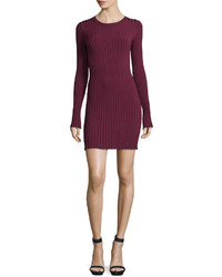 Elizabeth and James Penny Long Sleeve Ribbed Bodycon Dress Bordeaux