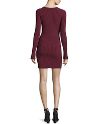 Elizabeth and James Penny Long Sleeve Ribbed Bodycon Dress Bordeaux