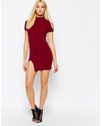 Missguided Ribbed High Neck Bodycon Dress