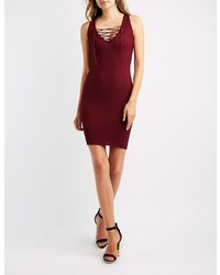 Charlotte Russe Ribbed Lace Up Bodycon Dress