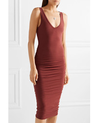 James Perse Ruched Stretch Cotton Jersey Midi Dress