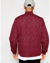 Asos Brand Bomber Jacket With Diamond Quilt In Burgundy