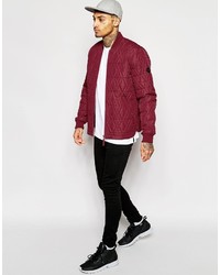 Asos Brand Bomber Jacket With Diamond Quilt In Burgundy