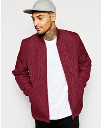 Asos Brand Bomber Jacket With Diamond Quilt In Burgundy