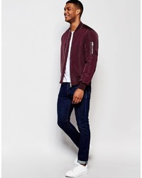 Asos Brand Bomber Jacket With Ma1 Pocket In Burgundy