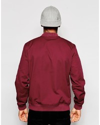 Asos Brand Bomber Jacket With Ma1 Pocket In Burgundy