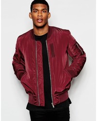 Asos Brand Bomber Jacket With Ma1 Pocket In Burgundy, $65