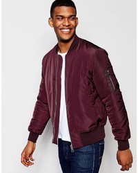 Asos Brand Bomber Jacket With Ma1 Pocket In Burgundy, $65