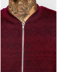Asos Brand Jersey Bomber Jacket With Geo Tribal Front Print In Burgundy