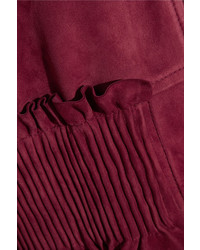 Cédric Charlier Cropped Ruffled Suede Bomber Jacket Burgundy