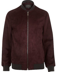 River Island Dark Red Faux Suede Bomber Jacket