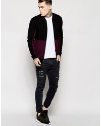 Asos Jersey Bomber Jacket With Cut Sew In Burgundy