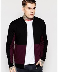 Asos Jersey Bomber Jacket With Cut Sew In Burgundy