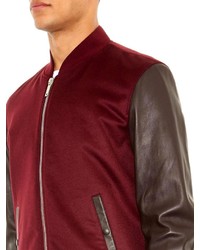 Alexander McQueen Leather Sleeve Wool Bomber Jacket