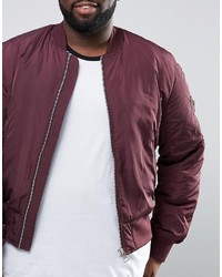 Asos Plus Bomber Jacket With Ma1 Pocket In Burgundy