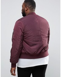 Asos Plus Bomber Jacket With Ma1 Pocket In Burgundy