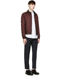 Burberry Prorsum Burgundy Quilted Bomber Jacket